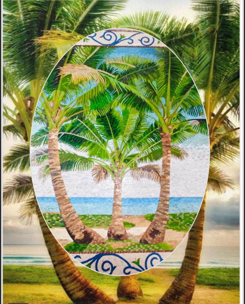 Mosaic Wall Art - Palm Trees on the Beach - Handmade Mosaic Tile Art - Image 2