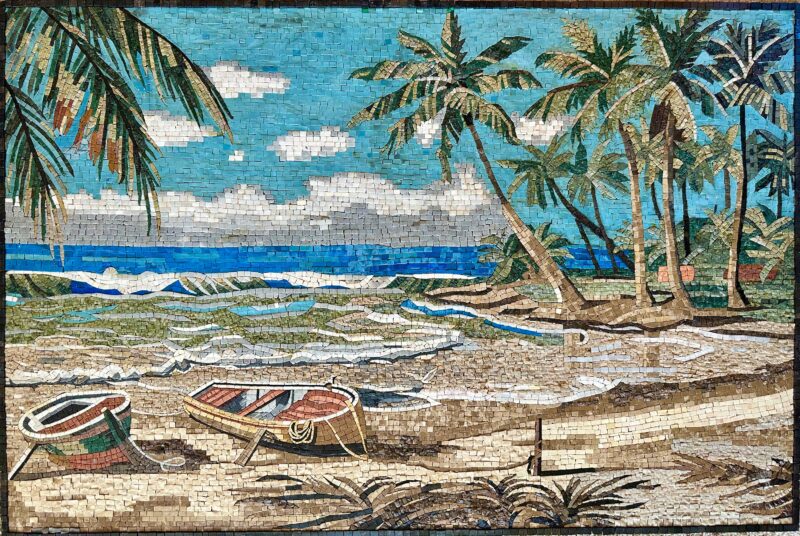 MOST POPULAR Mosaic Wall Art - Tropical Beach - Handmade Natural Stone Mural - Vibrant Colors - Elegant Home Decoration - Custom Sizes - Image 3