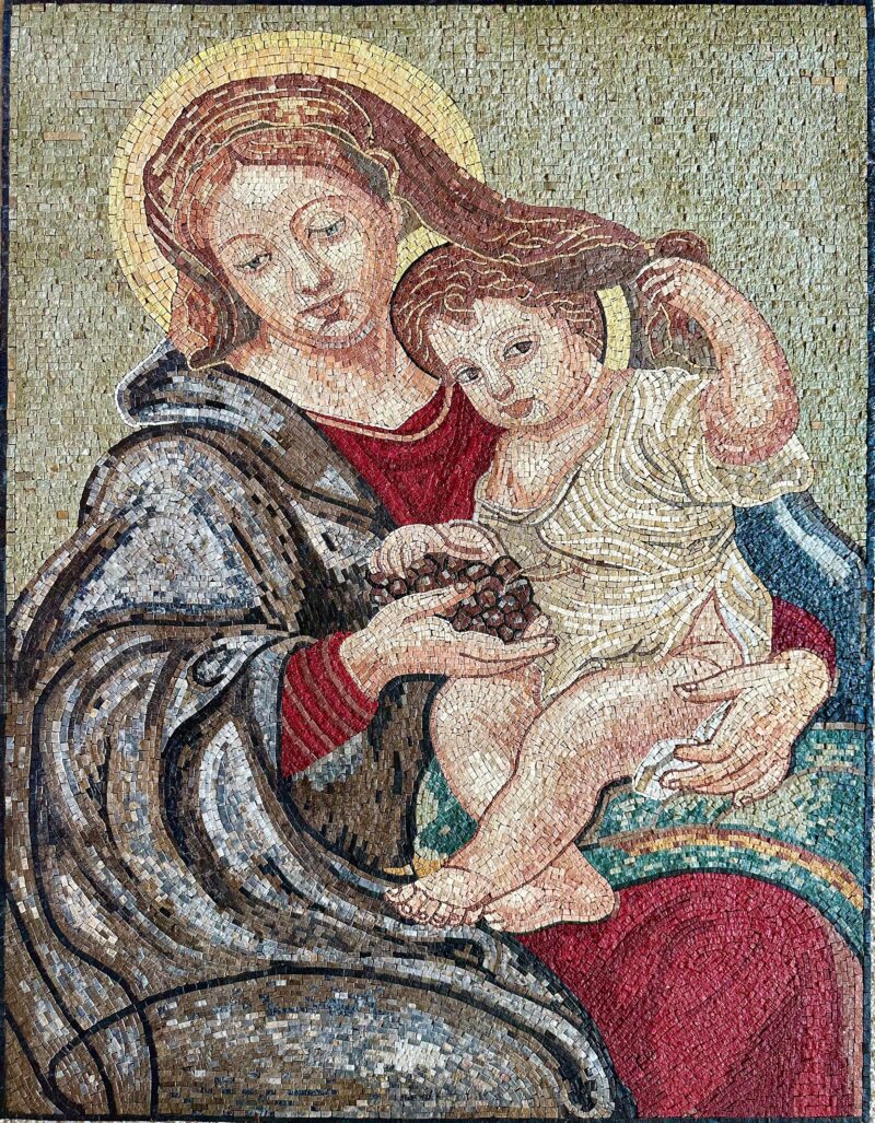 RELIGIOUS MOSAIC ART - Jesus and the Virgin Mary (with grapes) Natural Stone - Mosaic Tile - Wall Home Decor - Religious Icon - Decoration