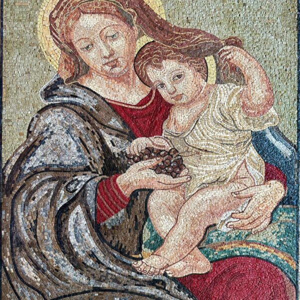 RELIGIOUS MOSAIC ART - Jesus and the Virgin Mary (with grapes) Natural Stone - Mosaic Tile - Wall Home Decor - Religious Icon - Decoration