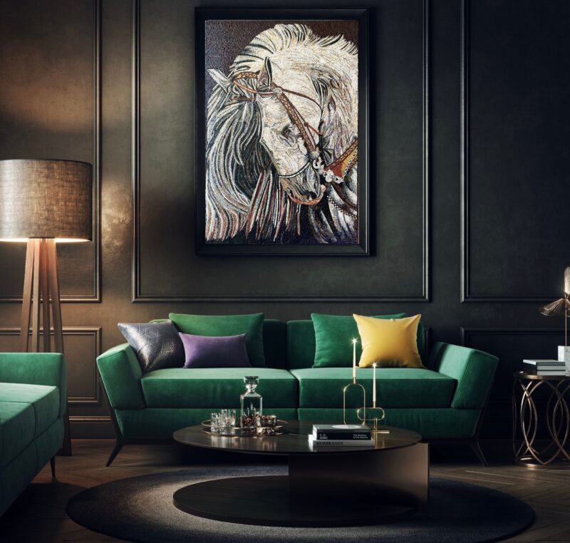 Horse Mosaic Wall Art - Elegant Home Decor - The White Warrior - Natural Stone Mural - Animal Mosaic Art - Mosaic Tile - Handmade Art - Image 2