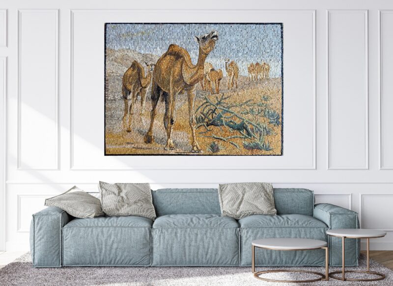 Mosaic Wall Art of Camels in the Desert -  Natural Stone Mural - Image 2