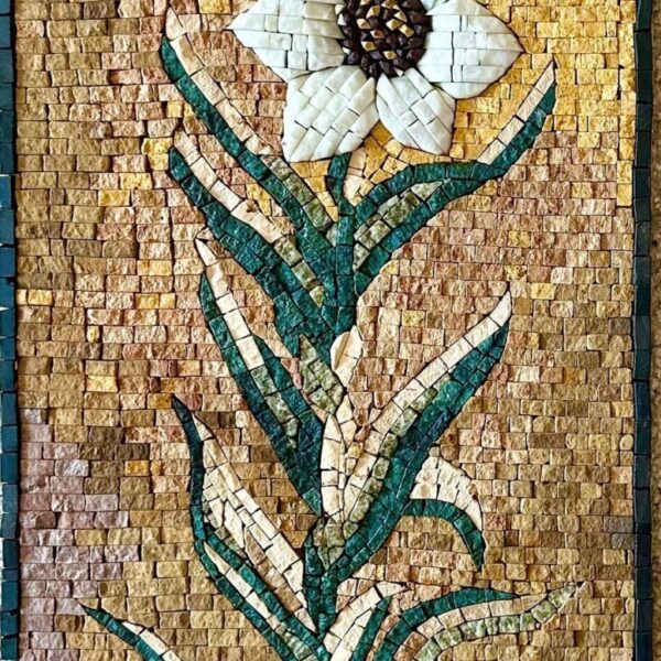 Mosaic Wall Art - White Flower in a Pot - Natural Stone & Marble - Handcrafted Artwork - Home Decoration - Indoor/Outdoor - Interior Design