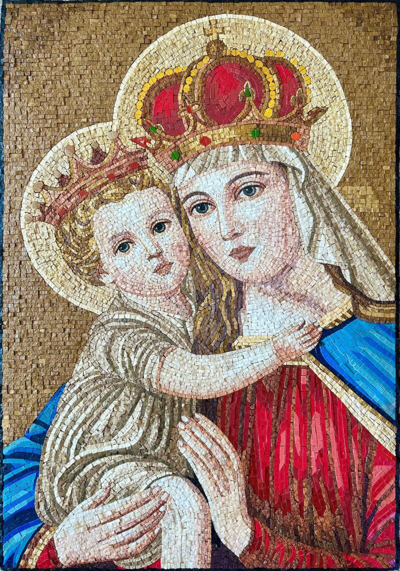 VIRGIN MARY & JESUS - Religious Wall Art - Natural Stone Mosaic - Handmade Mosaic Tile Art - Christian Icon - Any Size - Interior Design