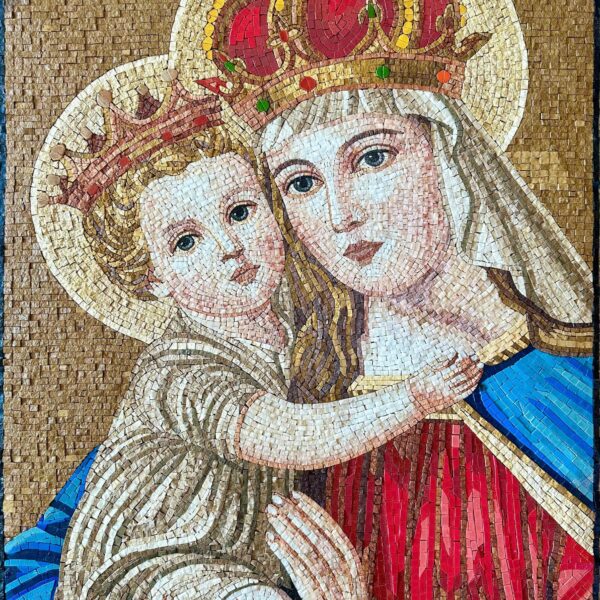 VIRGIN MARY & JESUS - Religious Wall Art - Natural Stone Mosaic - Handmade Mosaic Tile Art - Christian Icon - Any Size - Interior Design