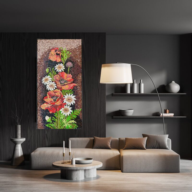 MAGNIFICENT MOSAIC ART - Poppy Flowers- Natural Stone Mural - Custom Size - Elegant Wall Decor - Vibrant Colors - Mosaic Tile Art - Marble - Image 3