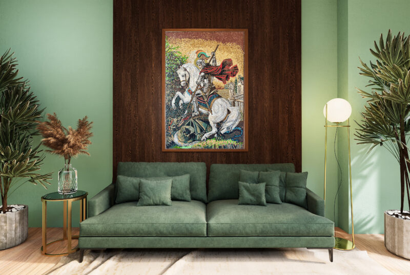 St George Defeating the Dragon - Religious Mosaic Art - Handmade with Marble & Natural Stone - Living Room and Chapel Decor - Wall Art - Image 5