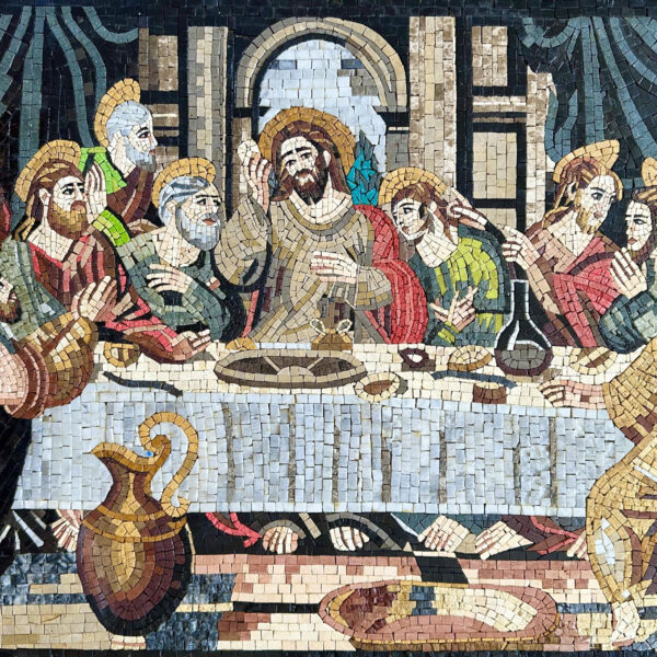 Colorful Last Supper Mosaic – Handmade Vibrant Stone Christian Wall Art – Marble Tile Religious Decor – Faith-Inspired Artwork for Home