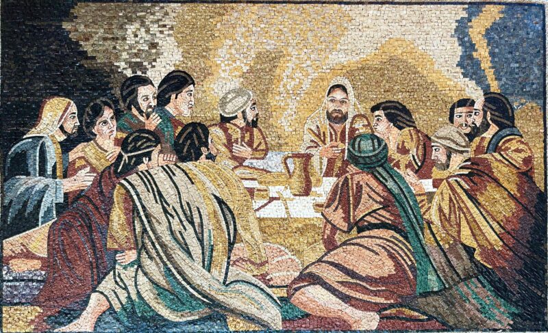 LAST SUPPER - Religious Mosaic Wall Art - Middle Eastern Version - Natural Stone Mural - Handmade Art - Unique Design - Mosaic Tile Art