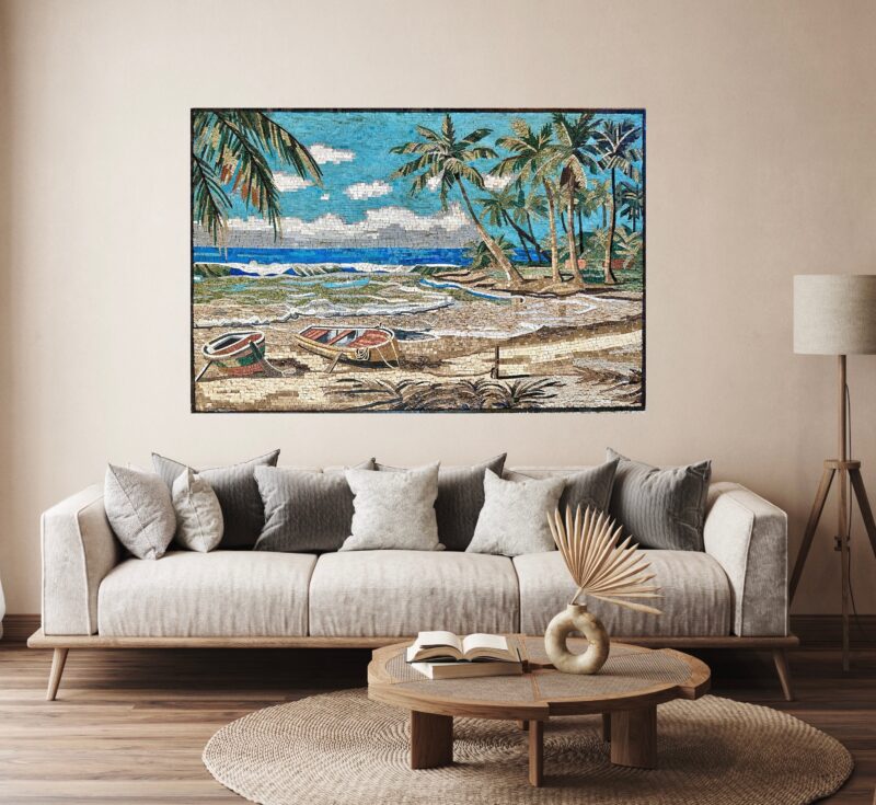 MOST POPULAR Mosaic Wall Art - Tropical Beach - Handmade Natural Stone Mural - Vibrant Colors - Elegant Home Decoration - Custom Sizes - Image 2