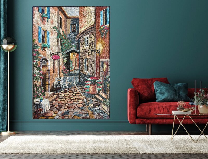 MOSAIC TILE ART - European Sidewalk Cafe (3D Elements) - Marble/Natural Stone Art - Handmade Mosaic Art - Unique Design - Living Room Decor - Image 2