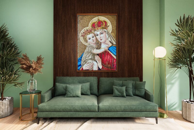 VIRGIN MARY & JESUS - Religious Wall Art - Natural Stone Mosaic - Handmade Mosaic Tile Art - Christian Icon - Any Size - Interior Design - Image 2