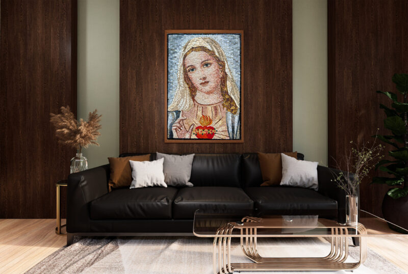 RELIGIOUS MOSAIC ART - Virgin Mary with Loving Heart - Marble & Natural Stone - Mosaic Tile - Can be Customized - Handmade Wall Art - Image 2