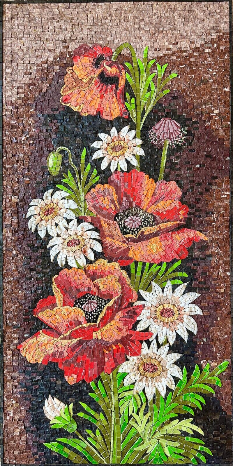 MAGNIFICENT MOSAIC ART - Poppy Flowers- Natural Stone Mural - Custom Size - Elegant Wall Decor - Vibrant Colors - Mosaic Tile Art - Marble - Image 2