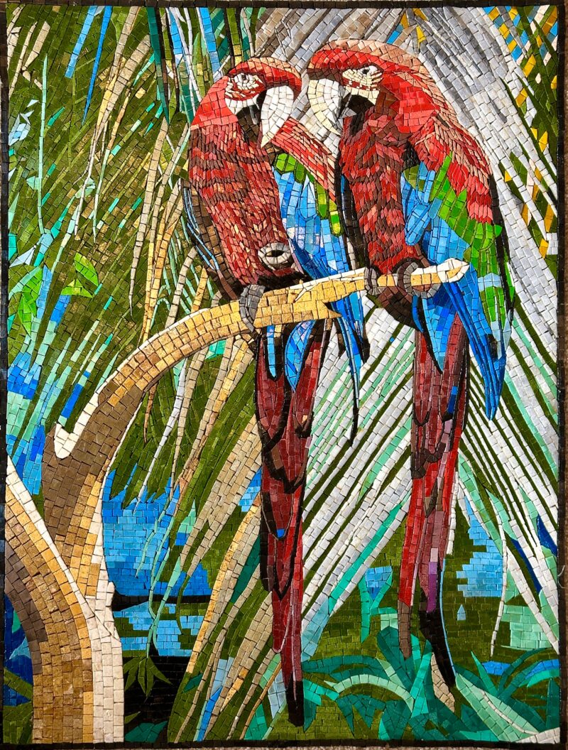 Macaw Parrots - Handmade Mosaic Wall Art - Natural Stone & Marble - Mosaic Tile Art - Colorful Artwork - Vibrant Colors - Home Decoration