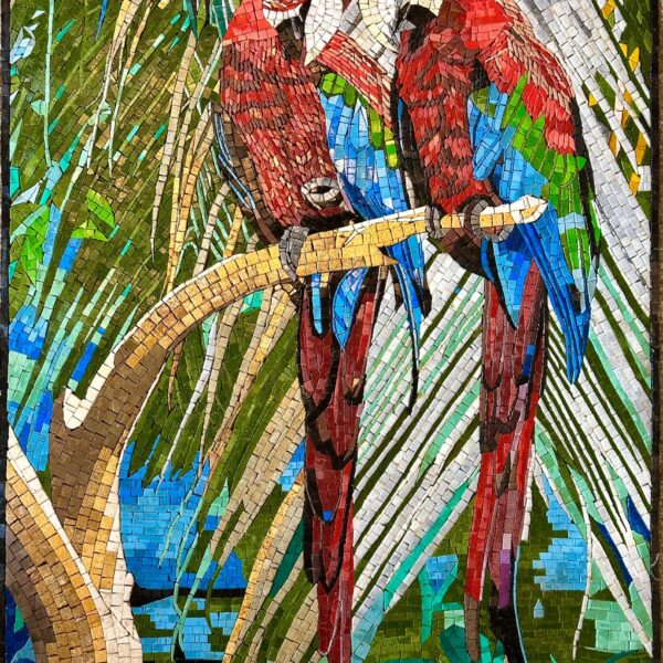 Macaw Parrots - Handmade Mosaic Wall Art - Natural Stone & Marble - Mosaic Tile Art - Colorful Artwork - Vibrant Colors - Home Decoration