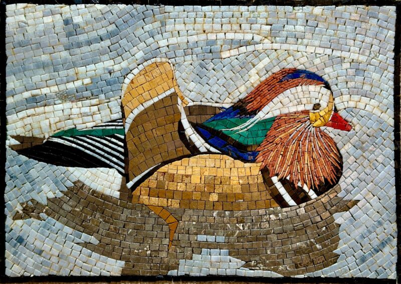 Mosaic Artpiece - Handcrafted Wall Art with Natural Stone & Marble - Mandarin Duck - Kitchen Decoration - Patio Accent -Suitable for Outdoor