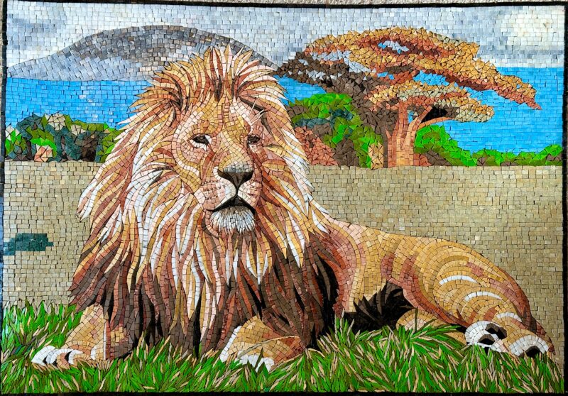 Majestic Lion - Handmade Mosaic Wall Art. Natural Stone Mural