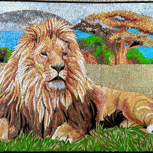 Majestic Lion - Handmade Mosaic Wall Art. Natural Stone Mural
