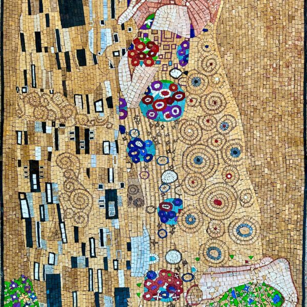 Handmade Mosaic Wall Art - The Kiss (Gustav Klimt Reproduction) - Natural Stone Mural - Mosaic Tile Art - Unique Home Decoration