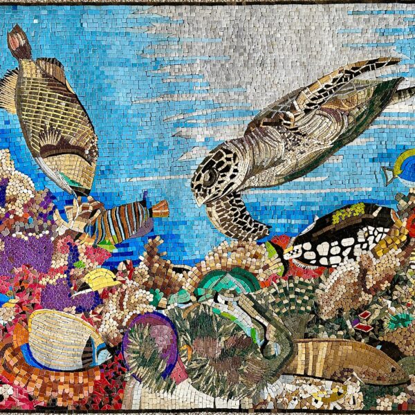 Underwater World - Handmade Mosaic Wall Art. Natural Stone Mural
