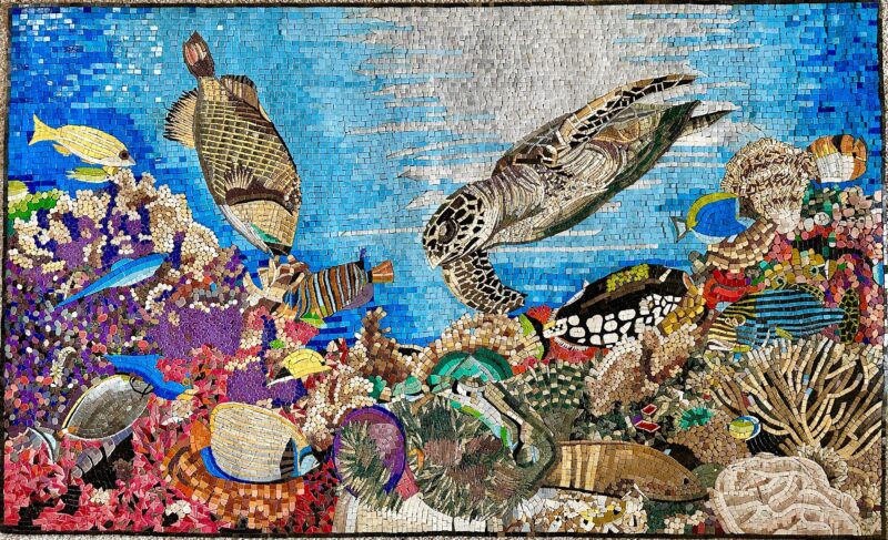 Underwater World - Handmade Mosaic Wall Art. Natural Stone Mural