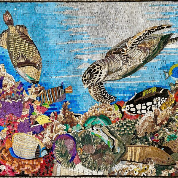 Underwater World - Handmade Mosaic Wall Art. Natural Stone Mural