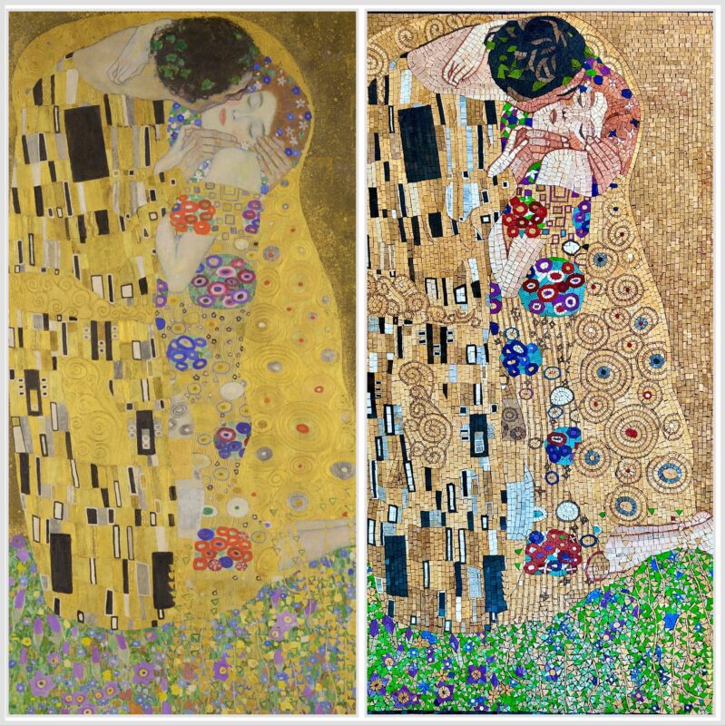 Handmade Mosaic Wall Art - The Kiss (Gustav Klimt Reproduction) - Natural Stone Mural - Mosaic Tile Art - Unique Home Decoration - Image 2
