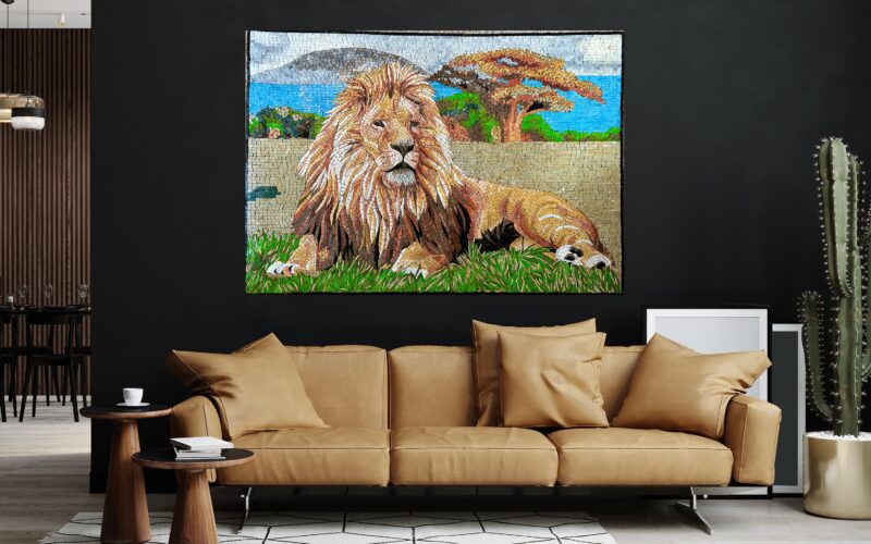 Majestic Lion - Handmade Mosaic Wall Art. Natural Stone Mural - Image 2