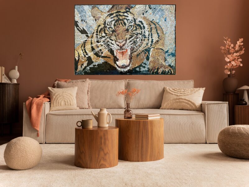WILD TIGER MOSAIC - Handmade Wall Art - Natural Stone & Marble Mural - Can be Customized - Mosaic Tiles - Detailed Work - Image 2