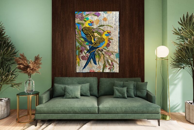 TOP RATED - Yellow Parakeets - Handmade Mosaic Wall Art -  Natural Stone Mural - Mosaic Tile Art - Colorful Home Decor - Can be Customized - Image 4