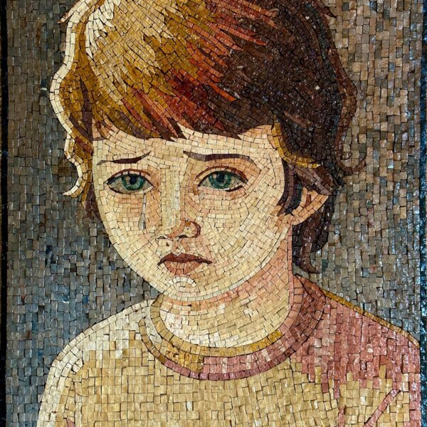 Emotional Little Boy - Handmade Mosaic Wall Art. Natural Stone Mural