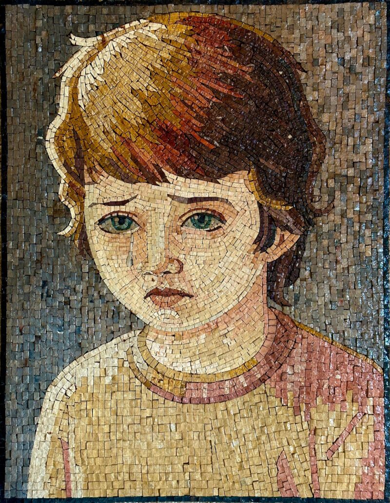 Emotional Little Boy - Handmade Mosaic Wall Art. Natural Stone Mural