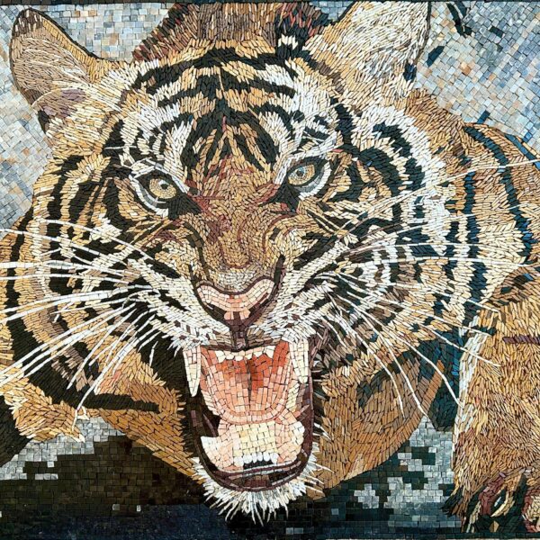 WILD TIGER MOSAIC - Handmade Wall Art - Natural Stone & Marble Mural - Can be Customized - Mosaic Tiles - Detailed Work