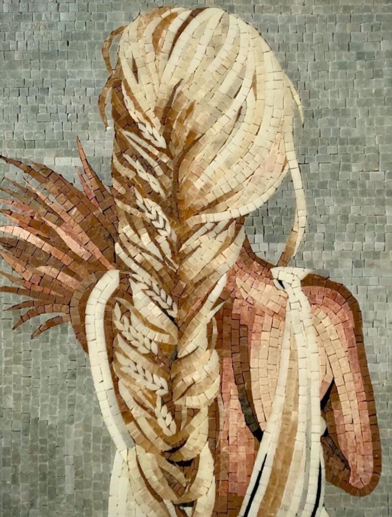 MOSAIC ART PIECE - Beautiful Living Room Decoration - Interior Design - Blond Wheat Braid - Natural Stone Mosaic Tile Art - Handmade