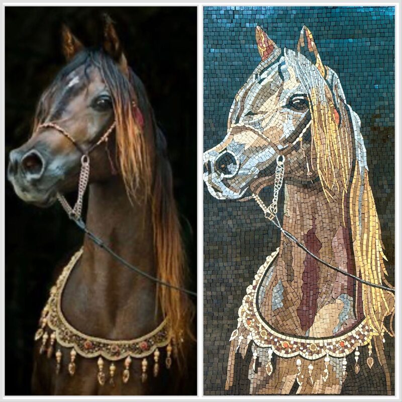 MOSAIC WALL ART - Majestic Horse - Natural Stone & Marble - Tasteful Home Decoration - Interior Design - Mosaic Tiles for Living Room - Image 2