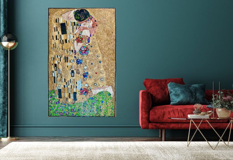 Handmade Mosaic Wall Art - The Kiss (Gustav Klimt Reproduction) - Natural Stone Mural - Mosaic Tile Art - Unique Home Decoration - Image 3