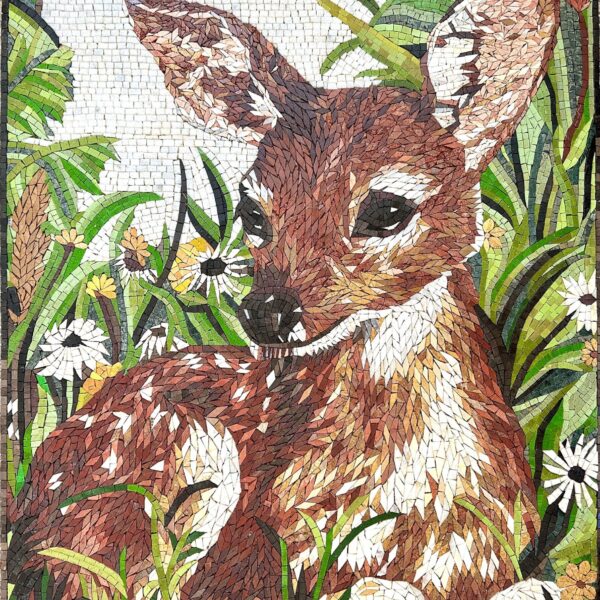 MOSAIC TILE ART - Deer in a Meadow - Natural Stone & Marble - Handmade Wall Art - Balanced Colors - Home Decoration for Living Room
