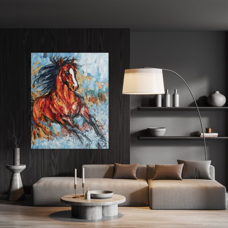 MOSAIC TILE ARTWORK - Wild Brown Horse - Natural Stone Mural - Indoor/Outdoor - Living Room Decor - Garden Decoration - Handmade Mosaic Art - Image 2