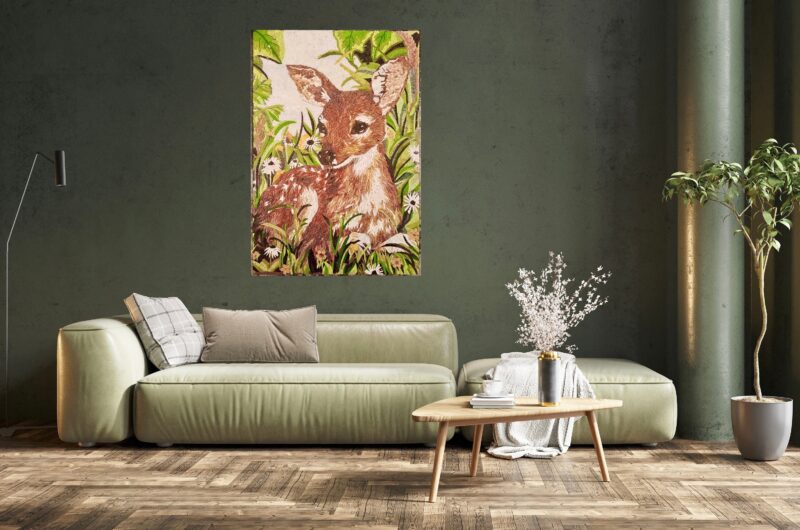 MOSAIC TILE ART - Deer in a Meadow - Natural Stone & Marble - Handmade Wall Art - Balanced Colors - Home Decoration for Living Room - Image 2