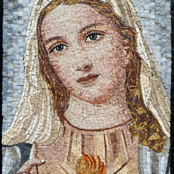 RELIGIOUS MOSAIC ART - Virgin Mary with Loving Heart - Marble & Natural Stone - Mosaic Tile - Can be Customized - Handmade Wall Art