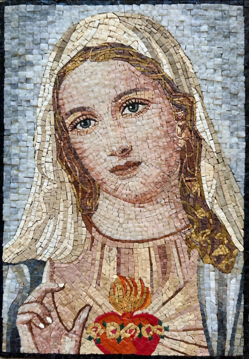 RELIGIOUS MOSAIC ART - Virgin Mary with Loving Heart - Marble & Natural Stone - Mosaic Tile - Can be Customized - Handmade Wall Art