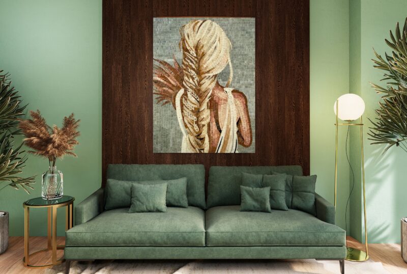 MOSAIC ART PIECE - Beautiful Living Room Decoration - Interior Design - Blond Wheat Braid - Natural Stone Mosaic Tile Art - Handmade - Image 2