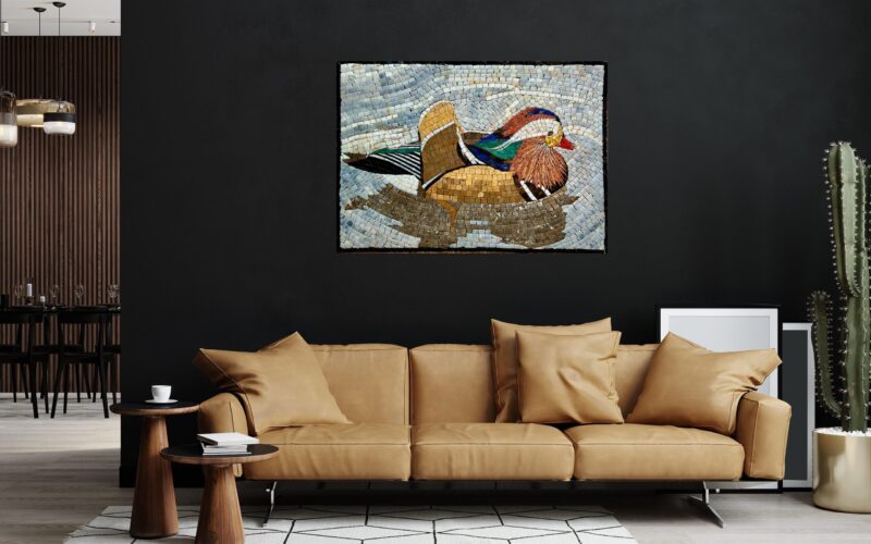 Mosaic Artpiece - Handcrafted Wall Art with Natural Stone & Marble - Mandarin Duck - Kitchen Decoration - Patio Accent -Suitable for Outdoor - Image 2