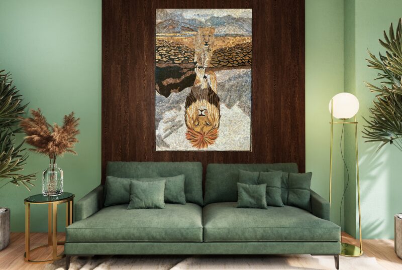 Lion’s Reflection - Handmade Mosaic Wall Art. Natural Store Mural - Image 2