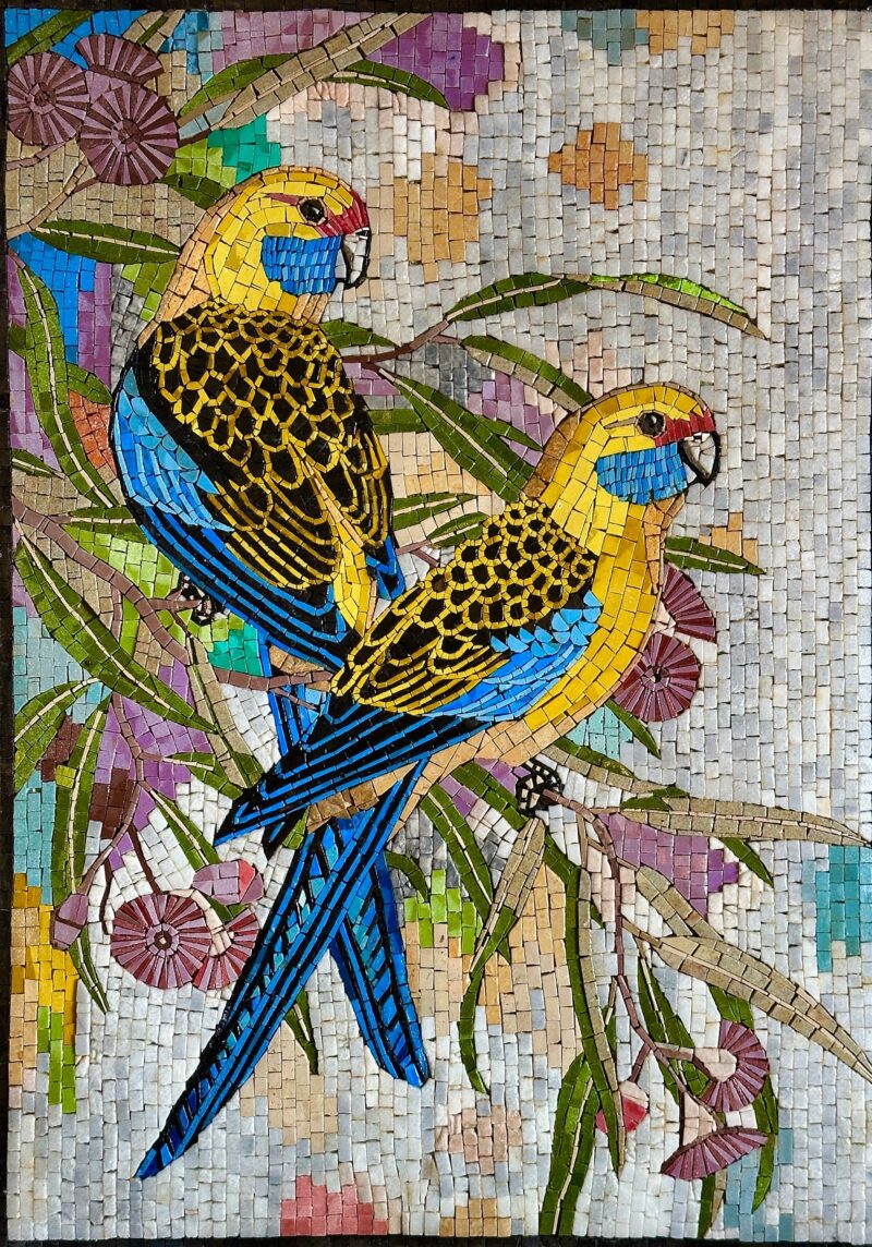 TOP RATED - Yellow Parakeets - Handmade Mosaic Wall Art -  Natural Stone Mural - Mosaic Tile Art - Colorful Home Decor - Can be Customized