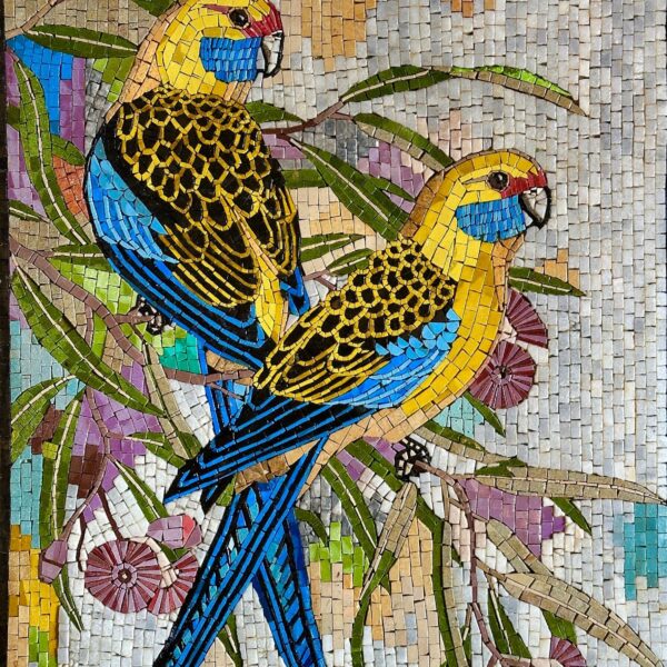 TOP RATED - Yellow Parakeets - Handmade Mosaic Wall Art -  Natural Stone Mural - Mosaic Tile Art - Colorful Home Decor - Can be Customized