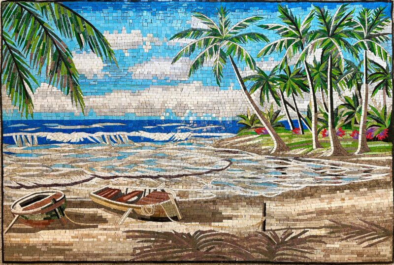 MOST POPULAR Mosaic Wall Art - Tropical Beach - Handmade Natural Stone Mural - Vibrant Colors - Elegant Home Decoration - Custom Sizes