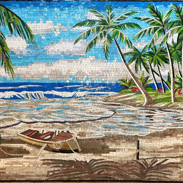 MOST POPULAR Mosaic Wall Art - Tropical Beach - Handmade Natural Stone Mural - Vibrant Colors - Elegant Home Decoration - Custom Sizes