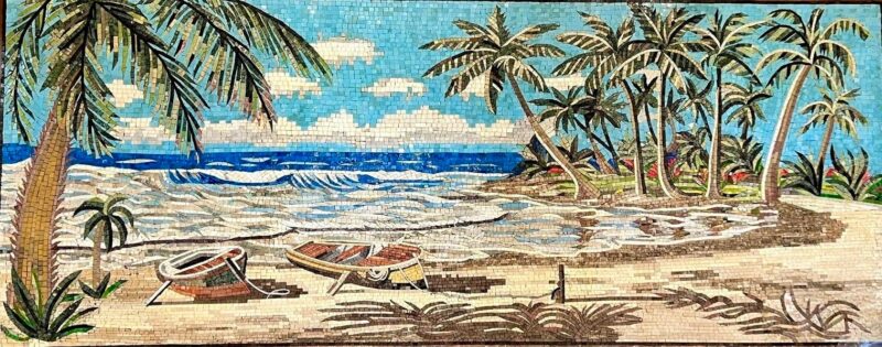 MOST POPULAR Mosaic Wall Art - Tropical Beach - Handmade Natural Stone Mural - Vibrant Colors - Elegant Home Decoration - Custom Sizes - Image 4